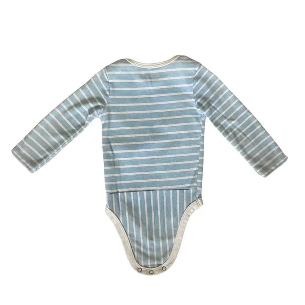 Hanes Baby Flexy Bodysuit and Pants 12-18M Long Sleeve Blue Stripes